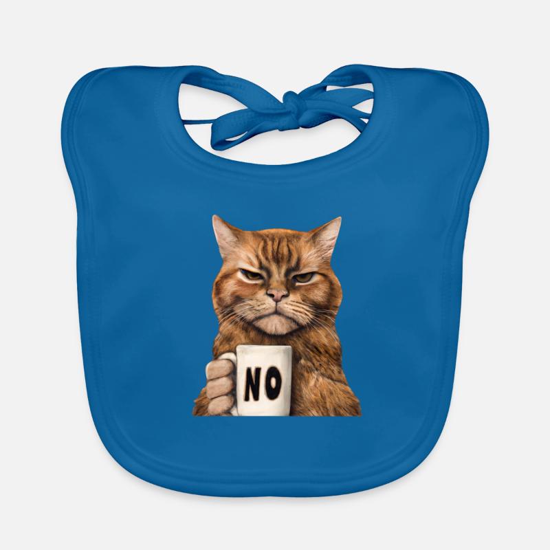 Grumpy funny cat with coffee cup says no Organic Baby Bibs