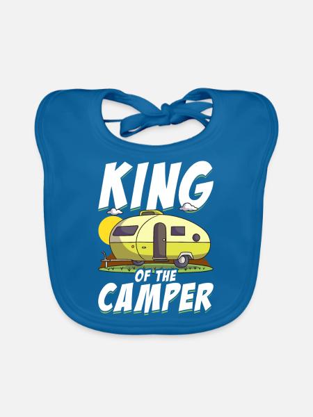 King Of The Camper Funny Camping - Baby Bio-Lätzchen - Pfauenblau - Vorne