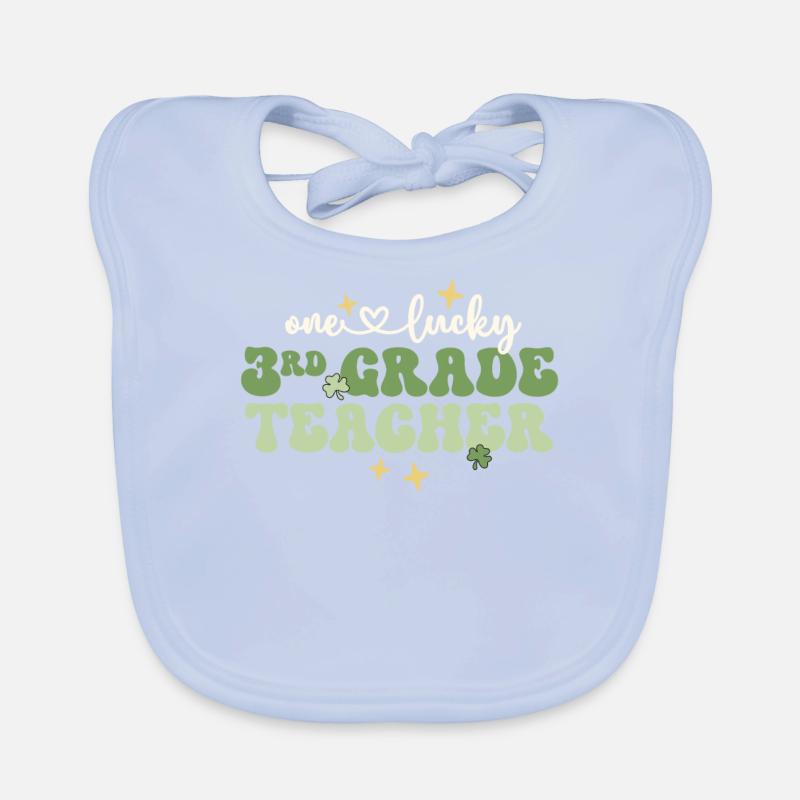 One Lucky Teacher Retro 3rd Grade Teacher St Organic Baby Bibs