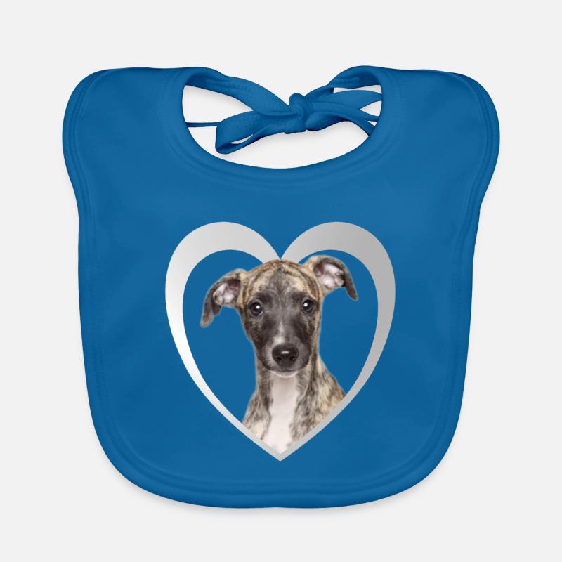 Whippet Herz - J’aime Whippet - Bavoir bio Bébé - bleu paon