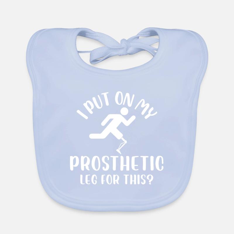 I put on my prosthetic leg for this Design for a Baby Bio-Lätzchen