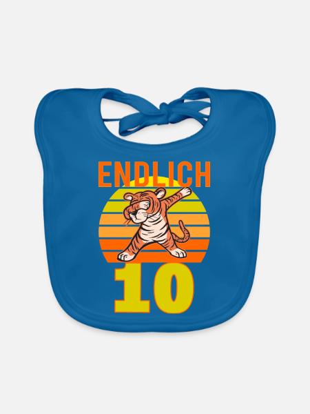 10 Geburtstag Löwe Tiger witzig 10 Jahre Junge - Baby Bio-Lätzchen - Pfauenblau - Vorne