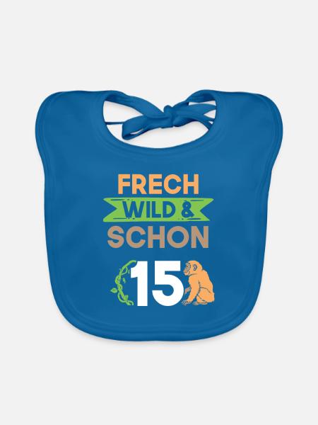 15 Jahre Geburtstag Junge Mädchen Affe - Baby Bio-Lätzchen - Pfauenblau - Vorne