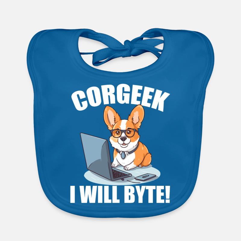 Corgi with glasses I Will Byte computer geek Corgeek Organic Baby Bibs