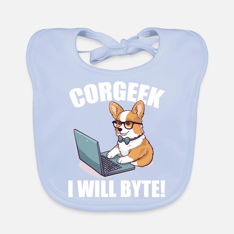 Corgi with glasses I Will Byte computer geek Corgeek Organic Baby Bibs