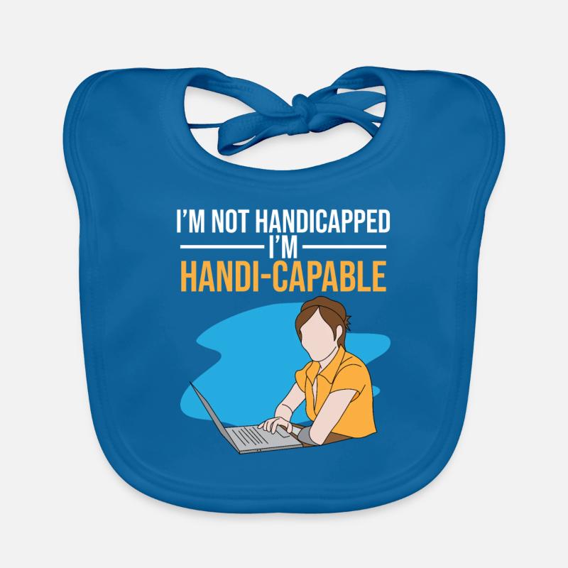 Prothèse de bras amputée Je suis Handi-capable - Bavoir bio Bébé - bleu paon