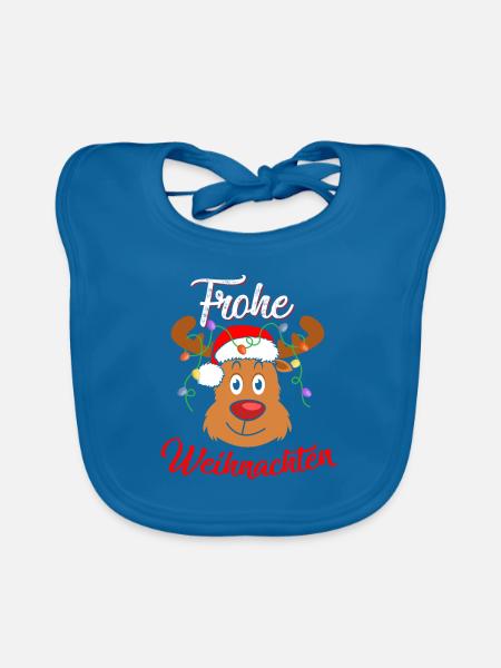 Rentier Frohe Weihnachten - Baby Bio-Lätzchen - Pfauenblau