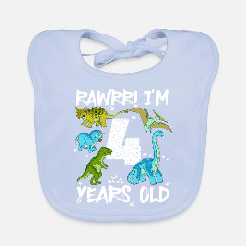 Four 4 years 4th birthday 4 years, dinosaur Organic Baby Bibs