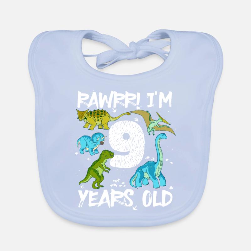Neuf, 9 ans, 9e anniversaire, 9 ans, dinosaure Bavoir bio Bébé