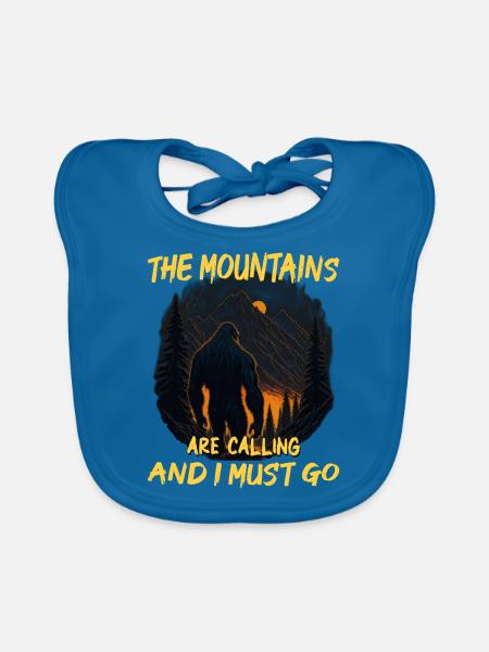 The Mountains Are Calling and I Must Go - Bigfoot - Organic Baby Bibs - peacock-blue - Front