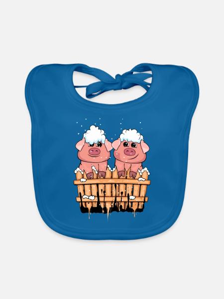 Christmas Pigs Gift Child Winter Pig - Organic Baby Bibs - peacock-blue - Front