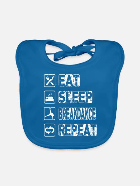 Manger Sommeil Breakdance Répéter - Bavoir bio Bébé - bleu paon - Devant