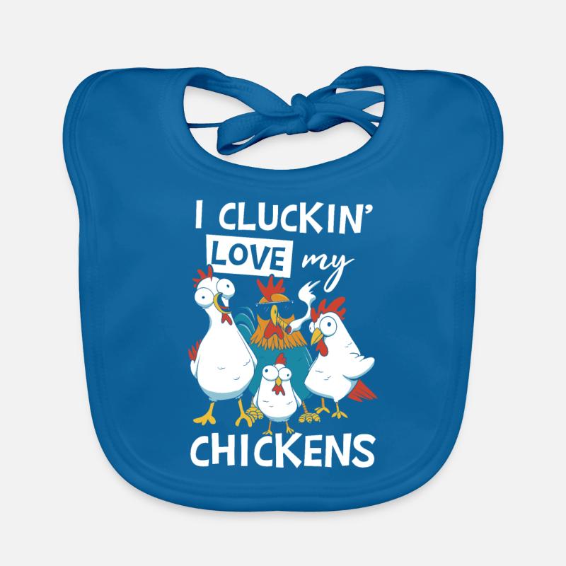 J’aime mes poules - Bavoir bio Bébé - bleu paon