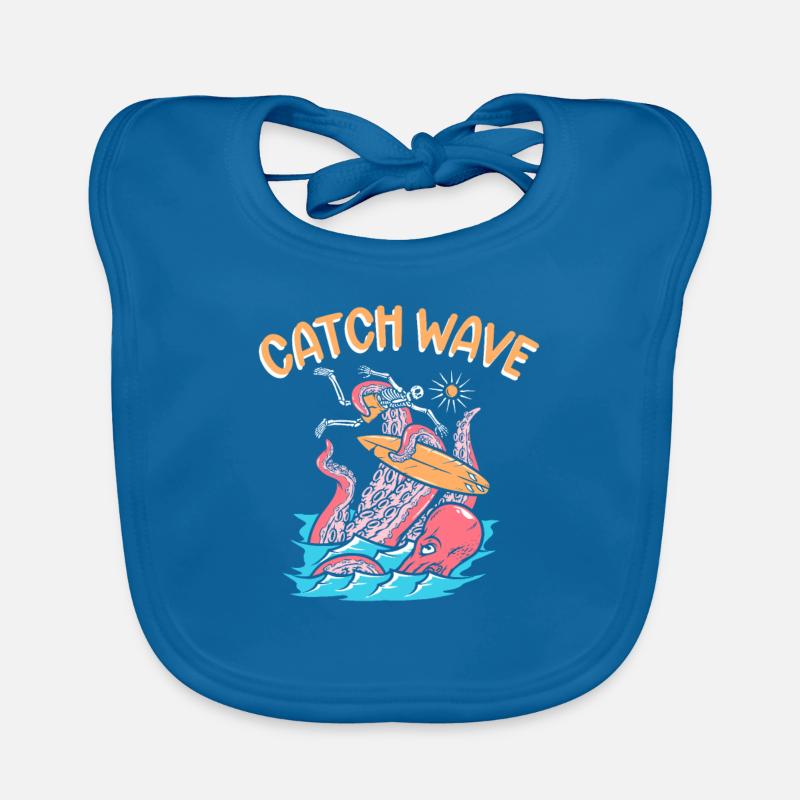 Catch Wave Surfer Octopus Skeleton Planche de surf Bavoir bio Bébé