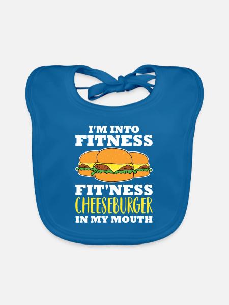Ich bin in Fitness Fit'ness Cheeseburger In My Mou - Baby Bio-Lätzchen - Pfauenblau - Vorne
