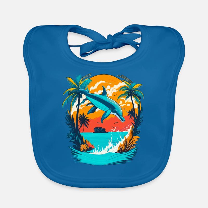 Dauphin avec coucher de soleil tropical Bavoir bio Bébé