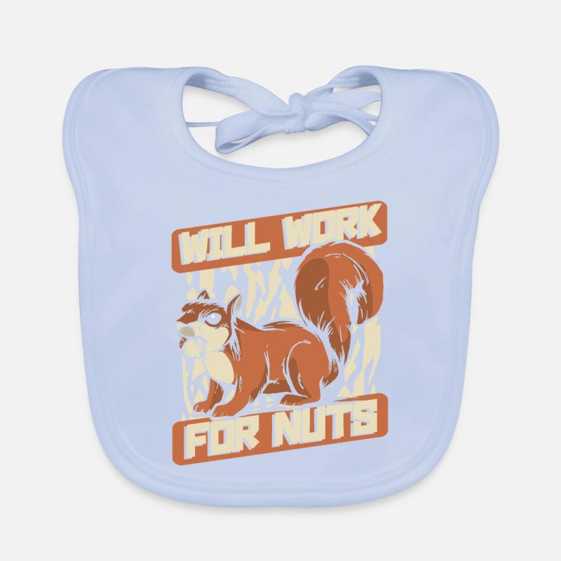 Will Work For Nuts Grey Squirrel Organic Baby Bibs
