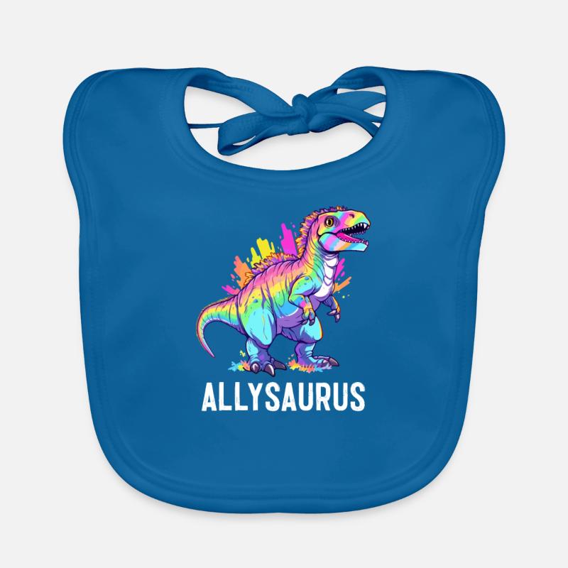 Allysaurus Dinosaur Rainbow Flag pour Ally LGBT Pun - Bavoir bio Bébé - bleu paon