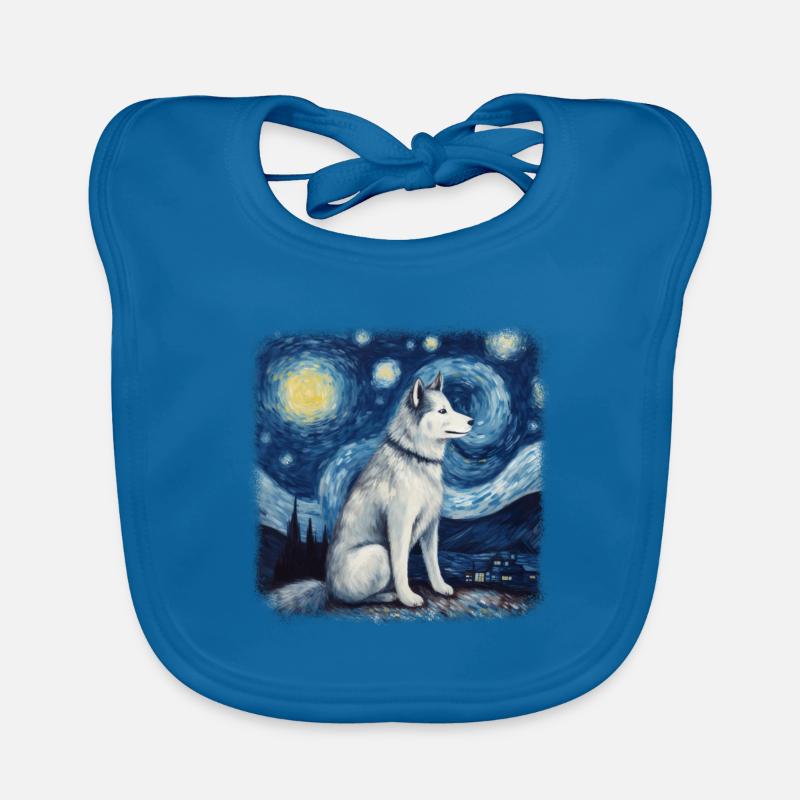 Alaskan Malamute Van gogh starry night Organic Baby Bibs