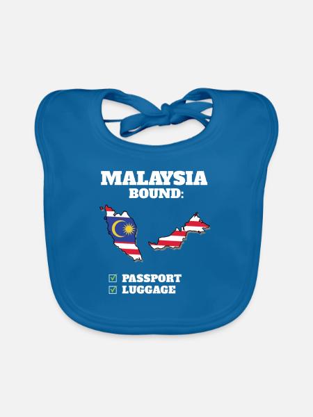 Voyage à destination de la Malaisie Drapeau malaisien - Bavoir bio Bébé - bleu paon - Devant