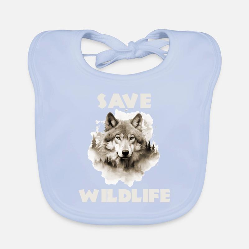 Save Wildlife Wolf Wolf Head Motif Organic Baby Bibs