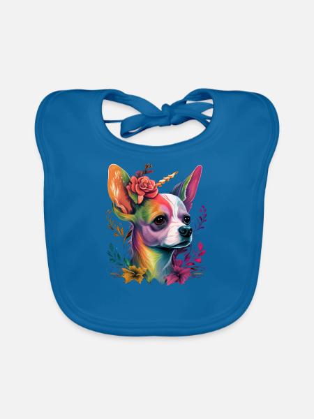 Chihuahua | Colourful Rainbow LGBTQ Unicorn - Organic Baby Bibs - peacock-blue - Front
