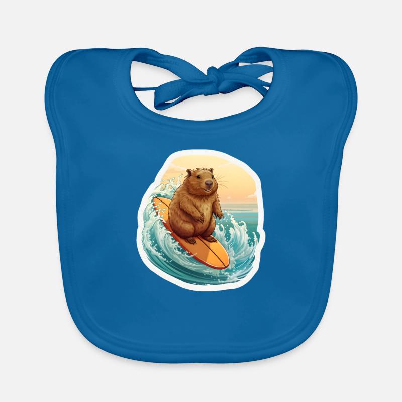 Capybara Surfeur - Bavoir bio Bébé - bleu paon