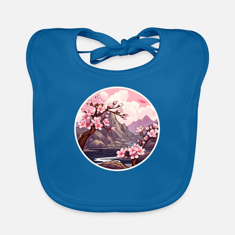 Cerisier en fleurs - Bavoir bio Bébé - bleu paon