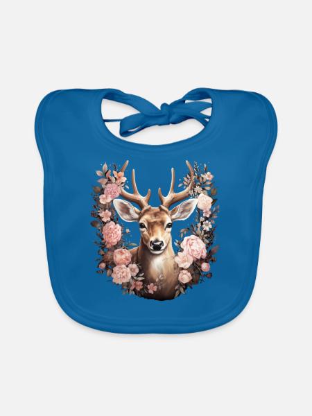Hirsch T-Shirt Damen Trachtenshirt Trachten Tshirt - Baby Bio-Lätzchen - Pfauenblau