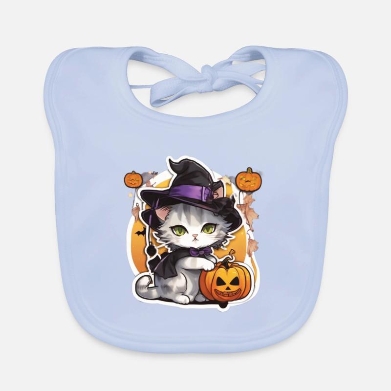 Chat Blanc Chat Halloween Chat Sorcière Chapeau de Sorcière Bavoir bio Bébé