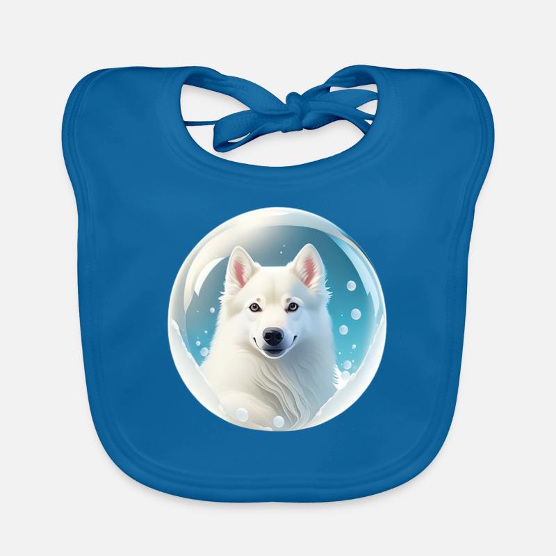 Cute White Shepherd in soap bubble Organic Baby Bibs