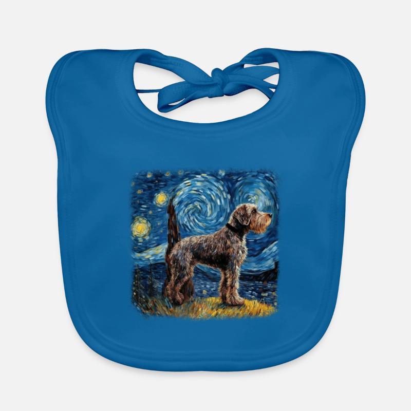 German Wirehaired Pointer Van gogh starry night Organic Baby Bibs