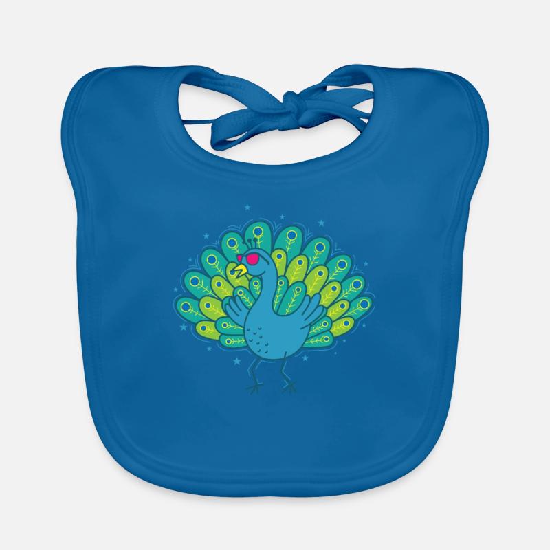 cool peacock with sunglasses bird feathers Organic Baby Bibs