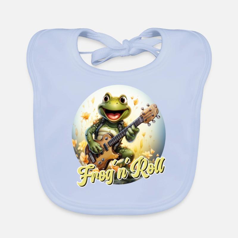 Funny frog with electric guitar and saying Organic Baby Bibs
