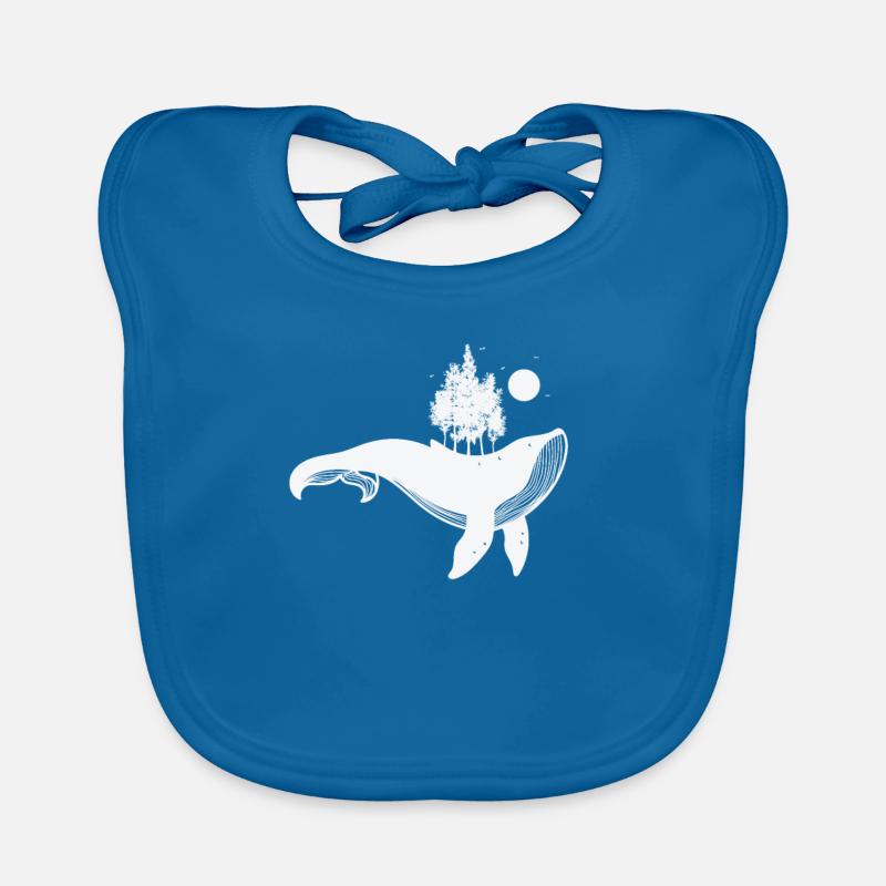 Rorqual bleu avec des arbres et un clair de lune - Bavoir bio Bébé - bleu paon