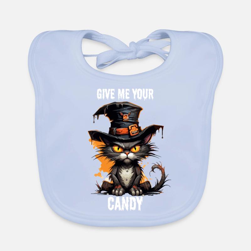 Schwarze Katze mit Hexenhut will Halloween Candy Baby Bio-Lätzchen