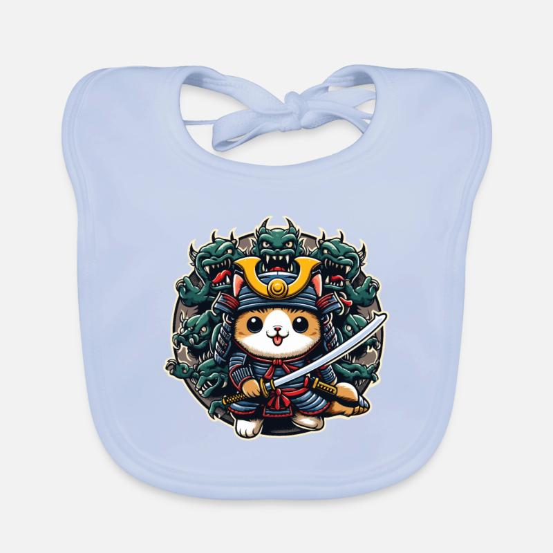 Samurai-Ninja-Katze und Monster dahinter Baby Bio-Lätzchen