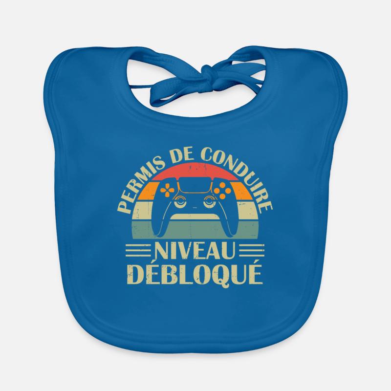 Permis de Conduire Niveau Débloqué - Bavoir bio Bébé - bleu paon