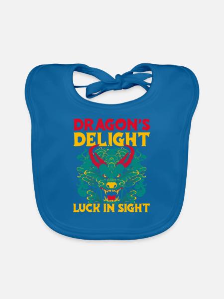 Année du Dragon 2024 - Bavoir bio Bébé - bleu paon - Devant