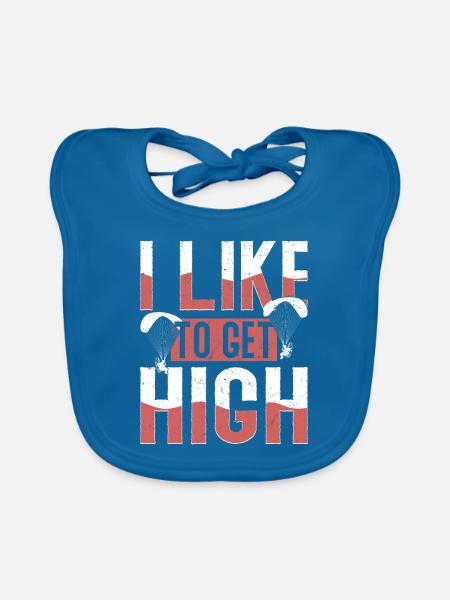 I Like To Get High Skydiver Parachute - Organic Baby Bibs - peacock-blue - Front