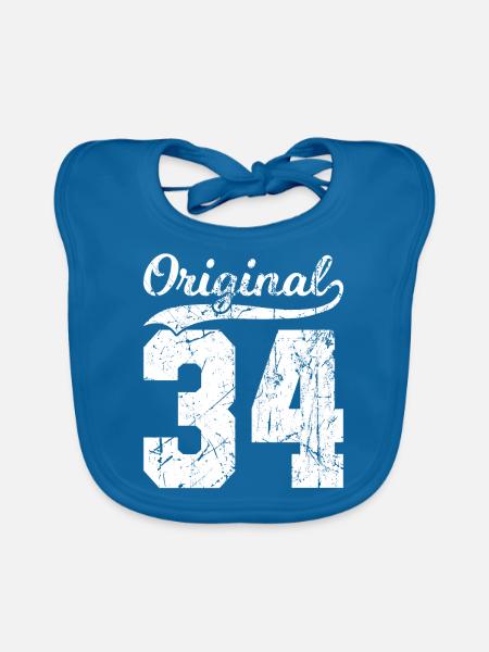 34 Original 90 Jahren Mann Frau Geburtstag - Baby Bio-Lätzchen - Pfauenblau - Vorne