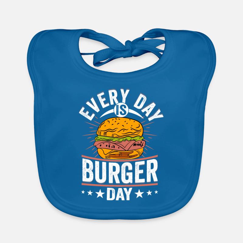 Chaque jour, c’est le jour du hamburger, des petits pains à la viande, des aliments à hamburger - Bavoir bio Bébé - bleu paon