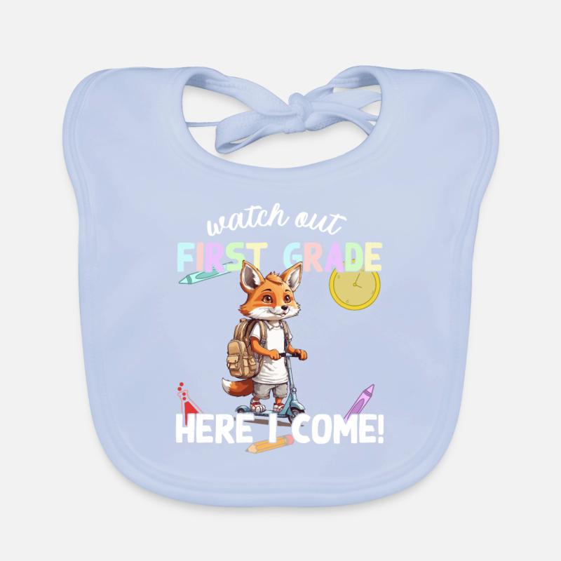 Fuchs Erster Schultag mit Roller Lustiger Spruch Baby Bio-Lätzchen
