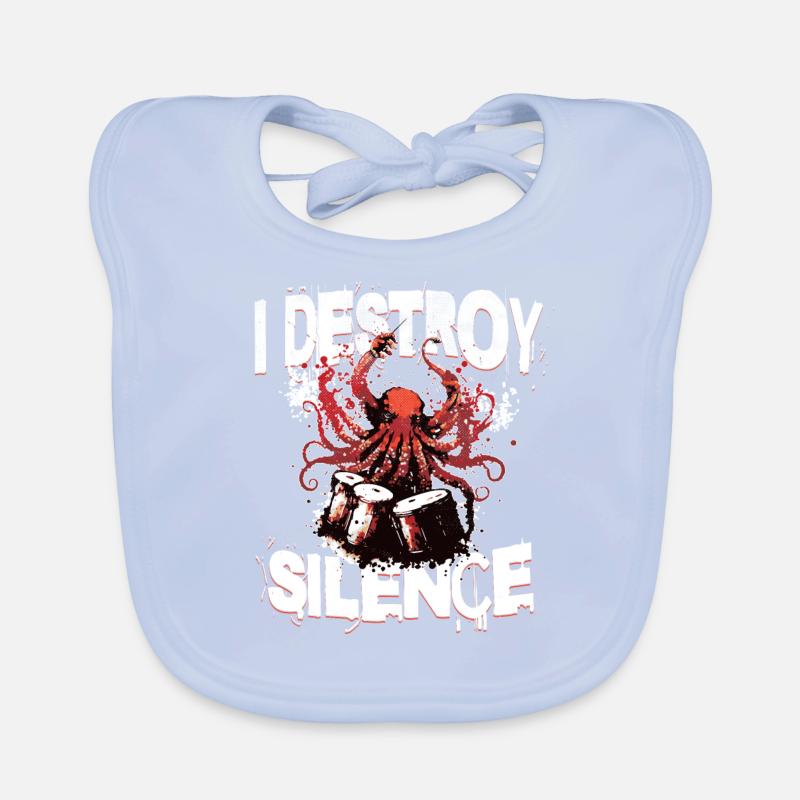 Octopus Drums Destroy Silence Drummer Organic Baby Bibs