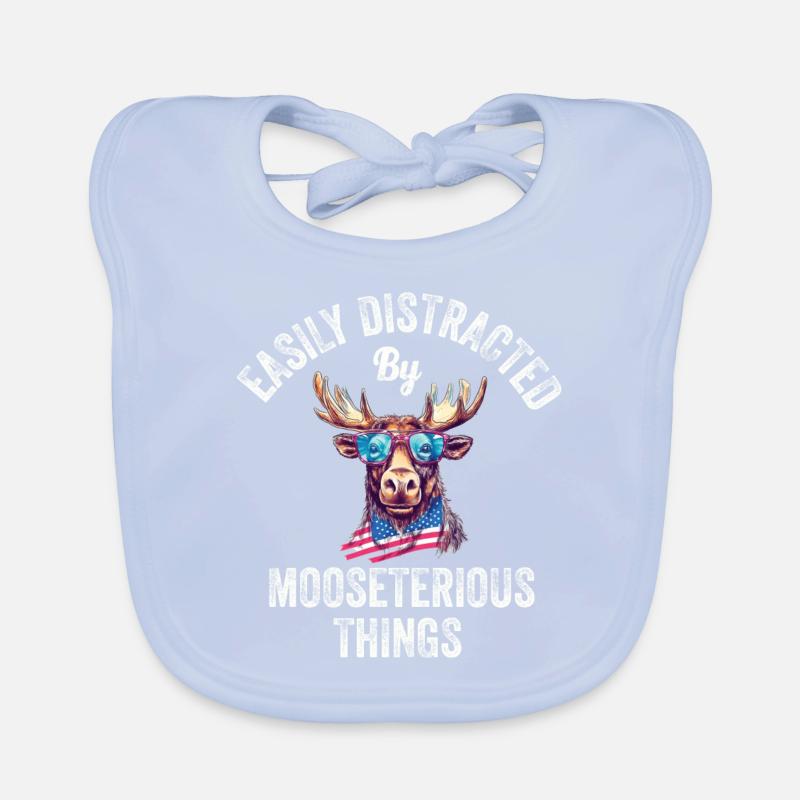 Easily Distracted Funny Moose Moose Organic Baby Bibs