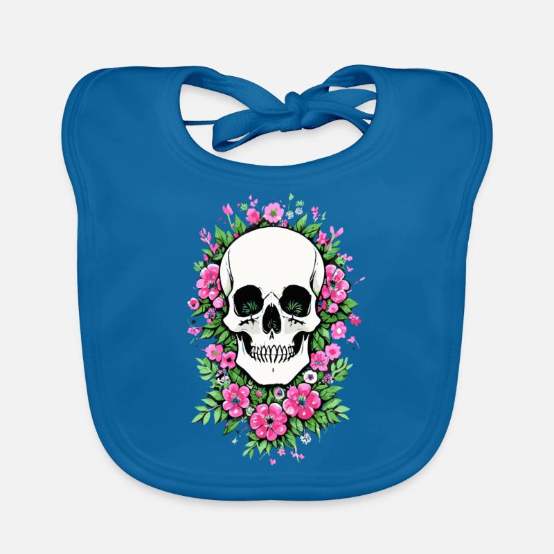 Skull Blütenschädel Totenkopf Schädel mit Blumen Baby Bio-Lätzchen