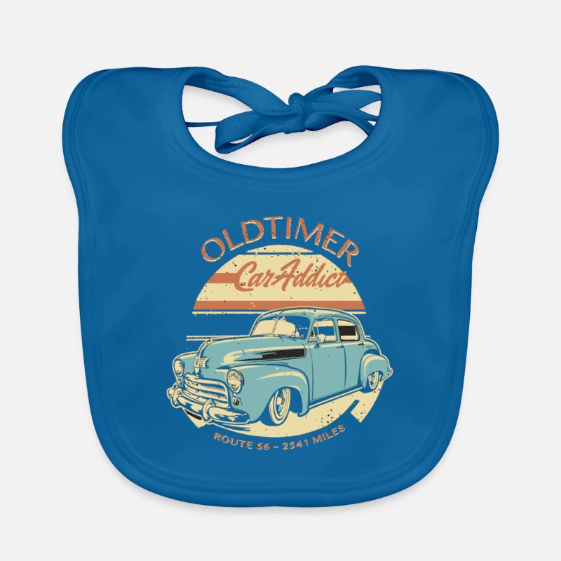 OLDTIMER – ACCRO À LA VOITURE – VINTAGE - Bavoir bio Bébé - bleu paon