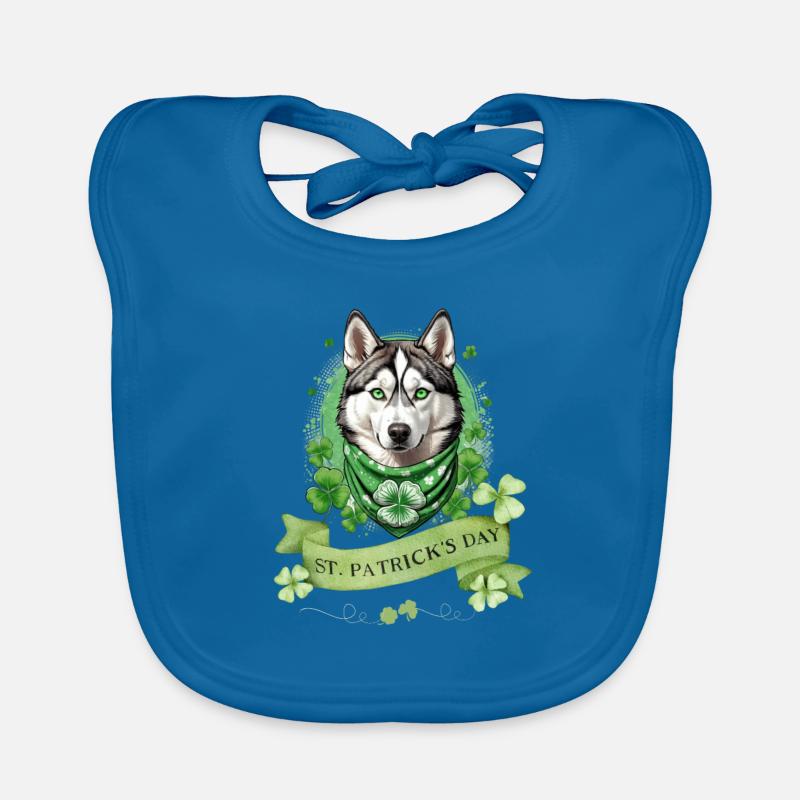 Chien husky avec Bandana de trèfle vert St. Patrick’s Bavoir bio Bébé