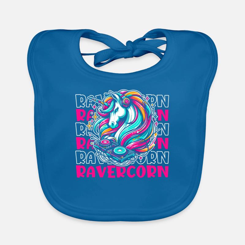 Techno Raver Licorne Ravercorn - Bavoir bio Bébé - bleu paon