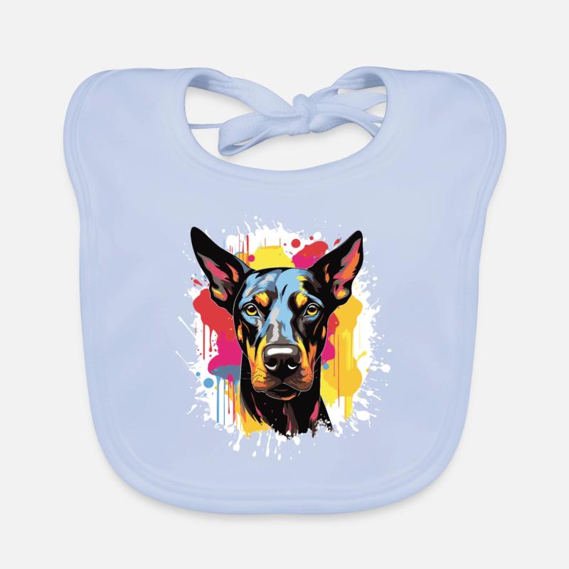 Doberman Dog Pop Art Head Organic Baby Bibs